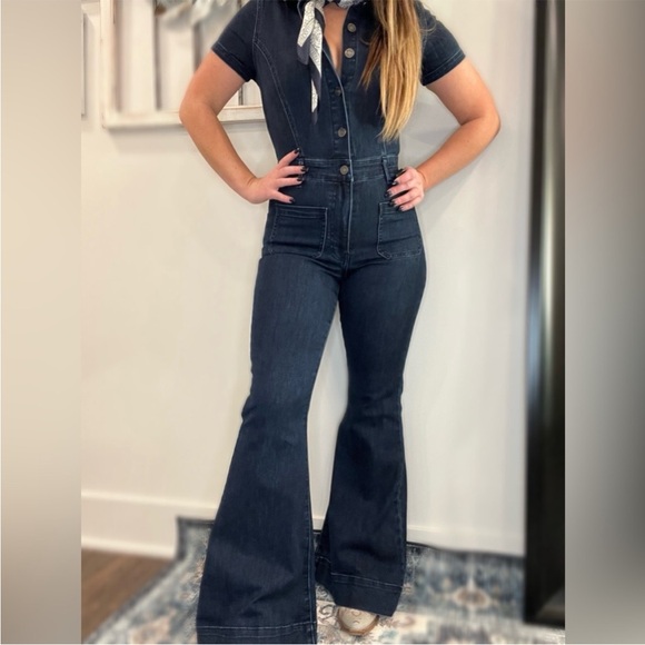 KanCan•Killer Cowboy Flare Denim Jumpsuit•Sz Small - Picture 1 of 8